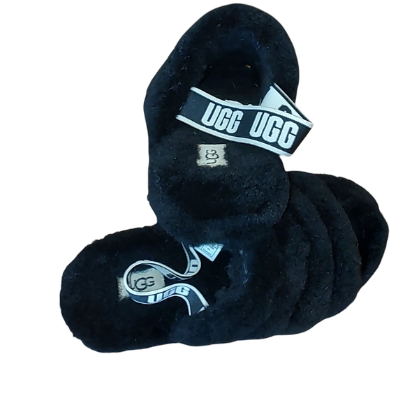 UGG Fluff Yeah Black Plush Slides Slippers Girl's Size 3 Women's Size 5 - Picture 3 of 7